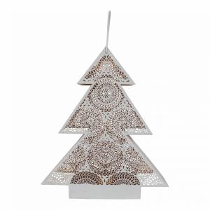 Kerstboom Windlicht metaal wit koper 34x9x40 cm